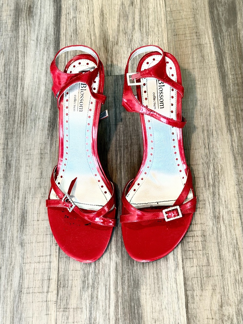 Vintage Y2K Blossom Collection | Red & Silver | Strappy Kitten Heels | Size 10